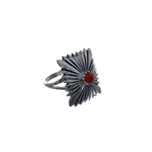 Native American Authentic Sterling Silver Coral Ring Size 7-1/4 AX127247